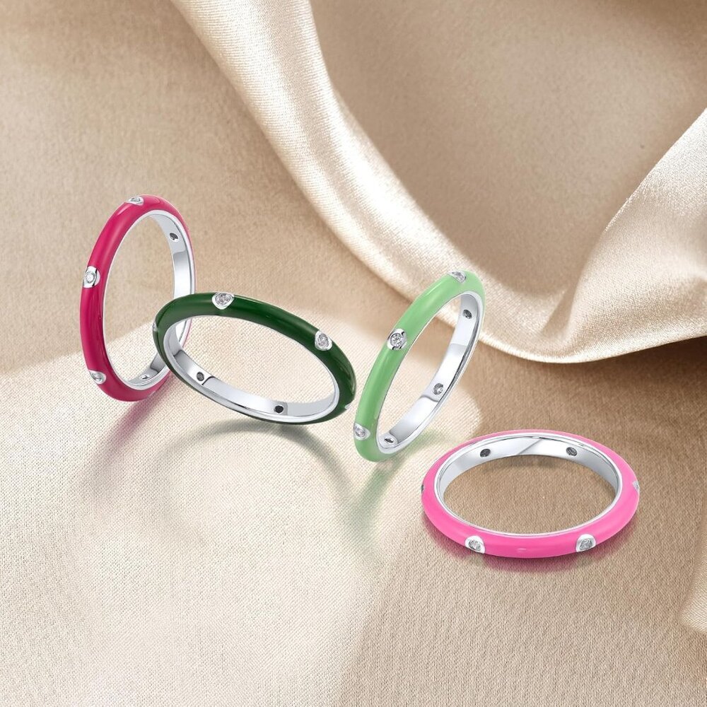 Stackable Enamel Ring 925 Sterling Silver Cubic Z… - image 4